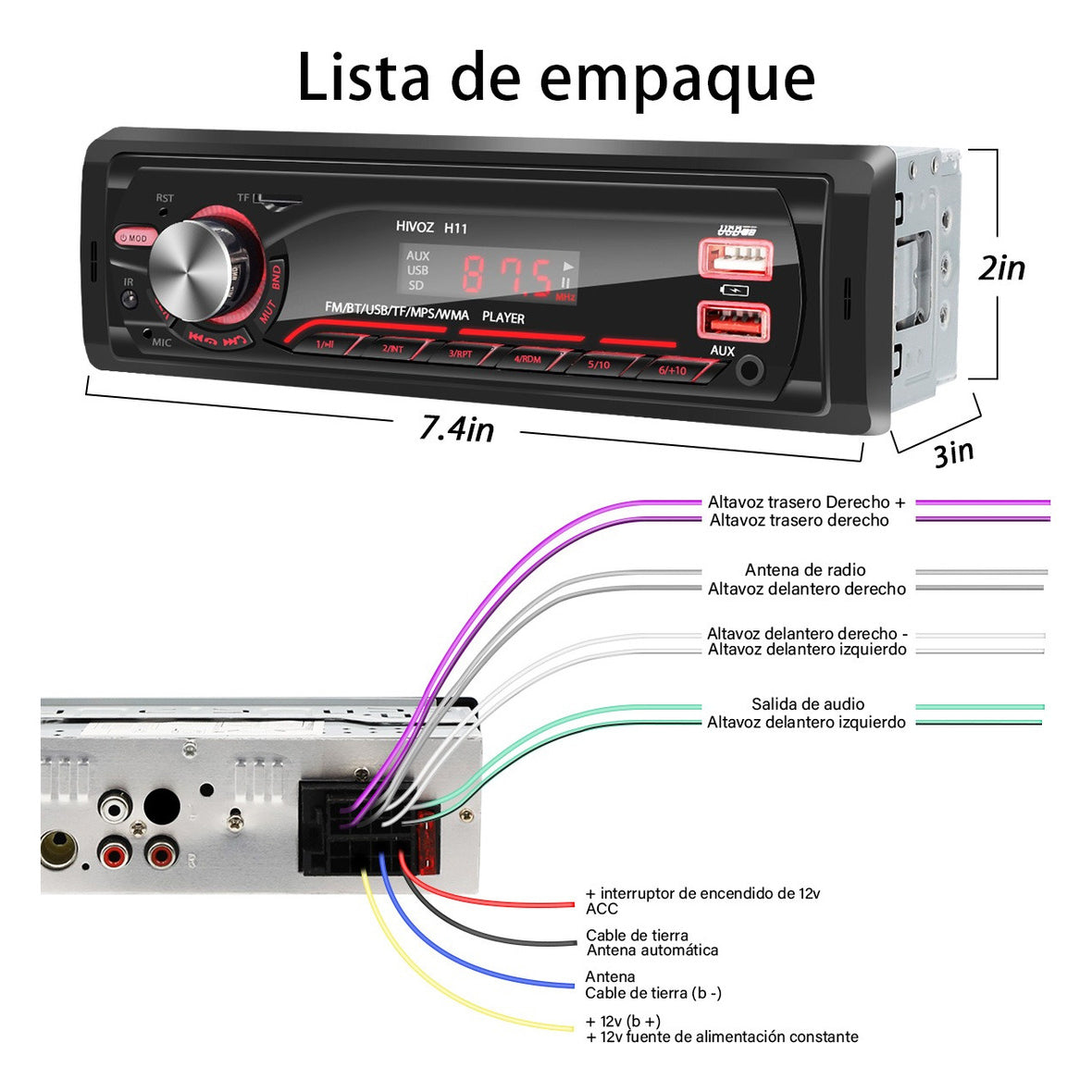 Auto Estereo Coche Reproductor Mp3 Radio Con Bt Aux 2usb Sd