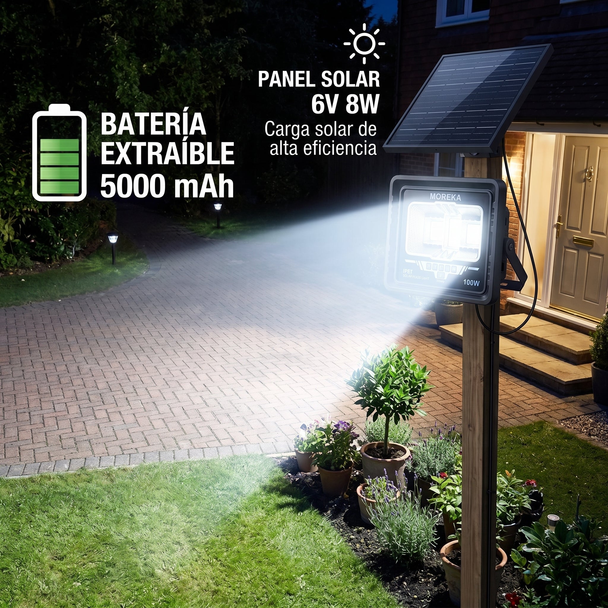 Lámpara Solar Moreka MOR-1100W 100W IP67 Control 5000 mAh