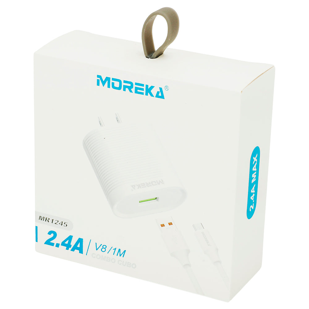 Cargador Moreka MR1245 2.4A Puerto USB incluye Cable Micro USB 1M