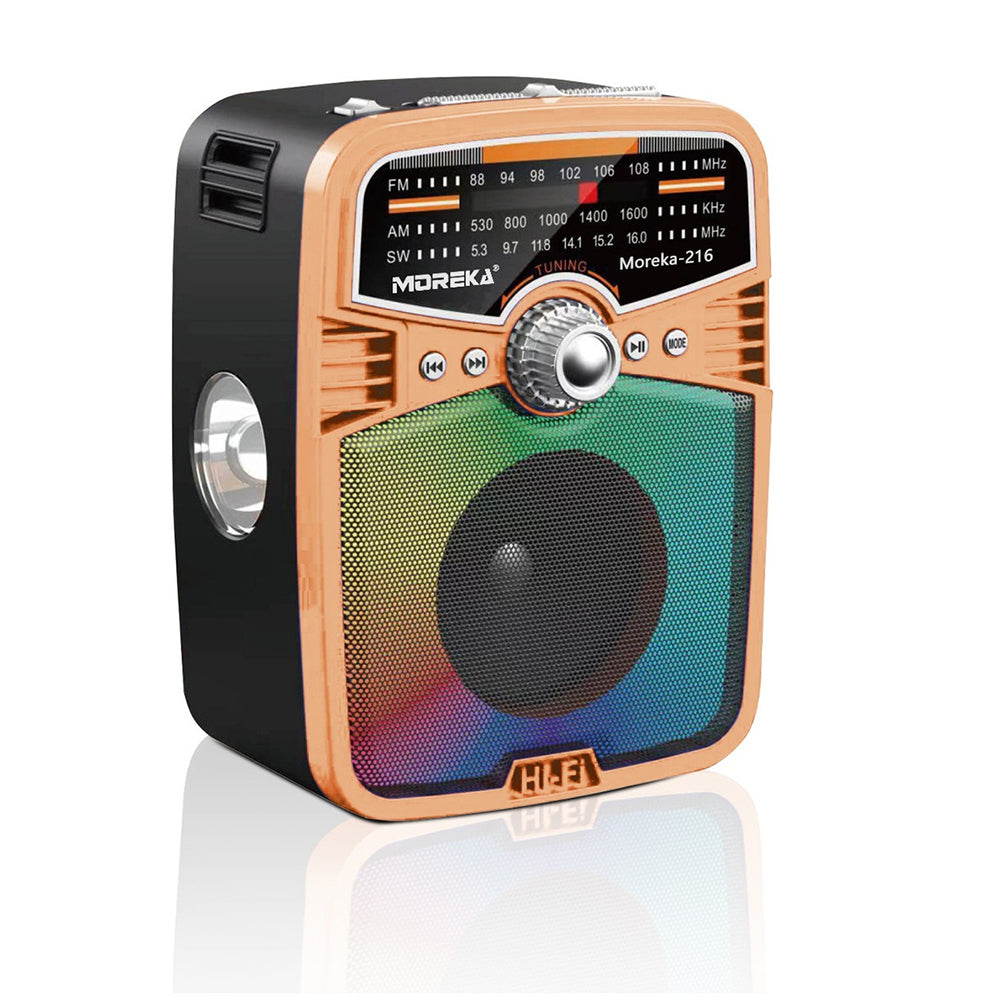 Bocina Radio FM - AM Moreka 216, Bluetooth, TF Card, Lampara, USB
