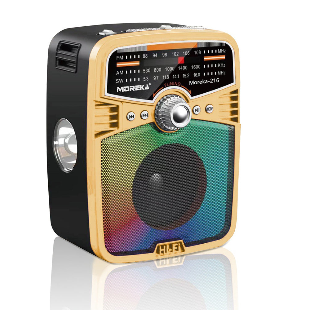 Bocina Radio FM - AM Moreka 216, Bluetooth, TF Card, Lampara, USB