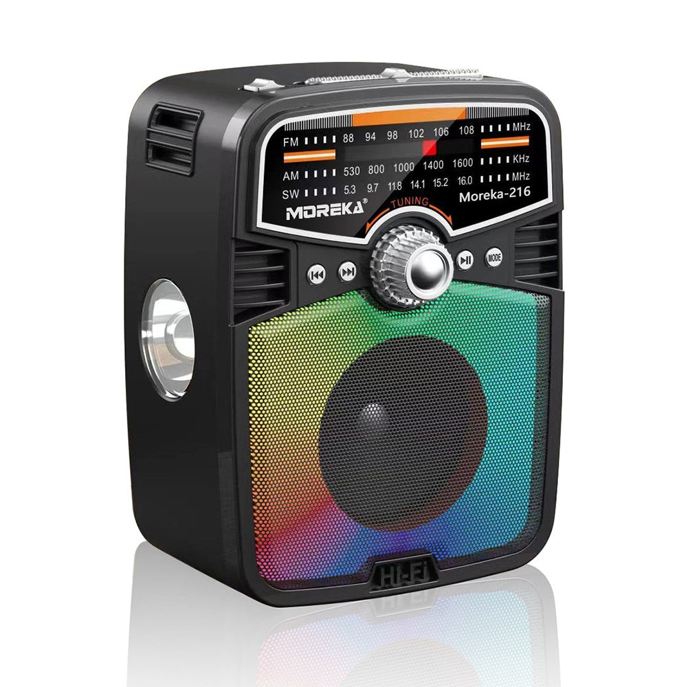 Bocina Radio FM - AM Moreka 216, Bluetooth, TF Card, Lampara, USB
