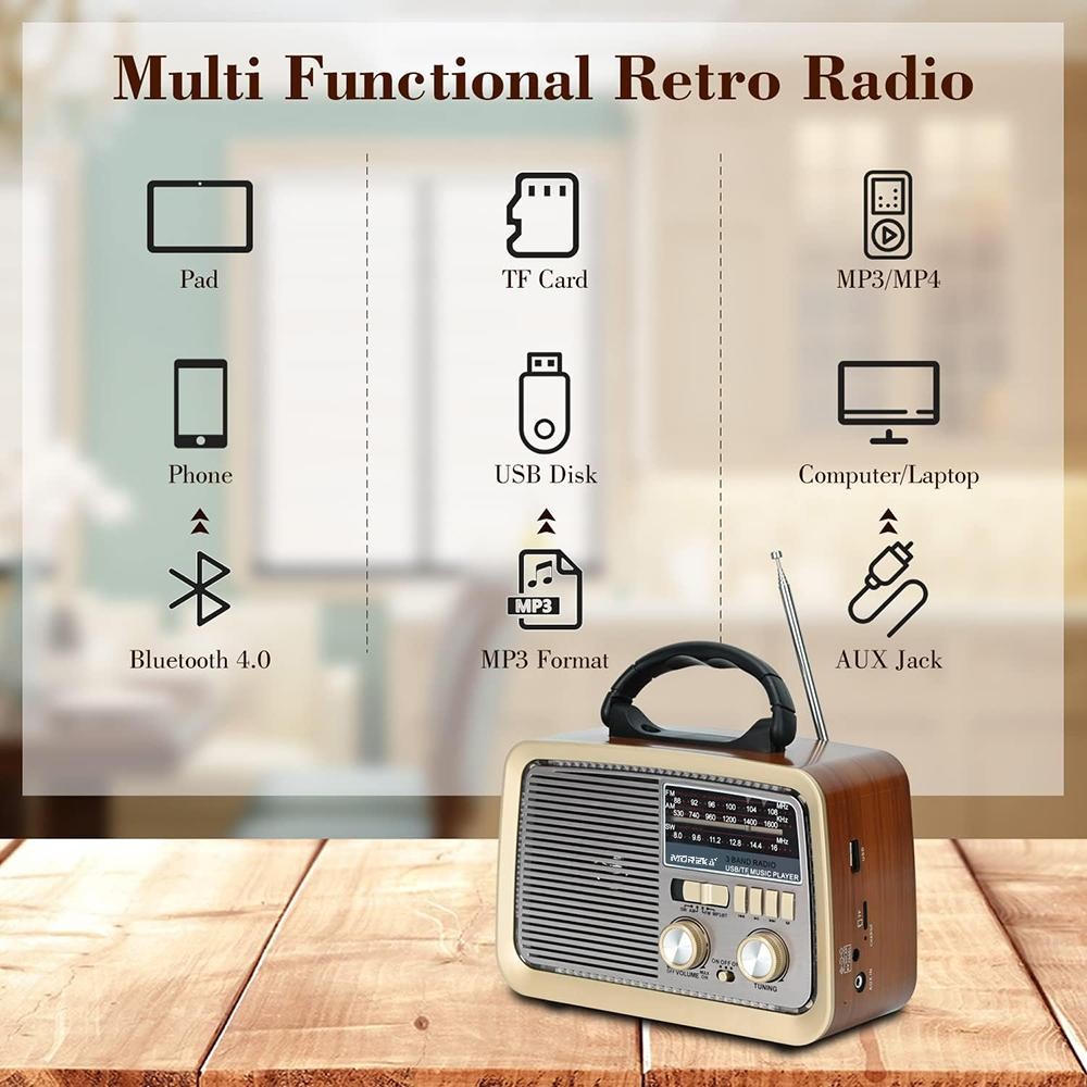 Bocina Radio FM - AM Moreka 224, Bluetooth, TF Card, Lampara, USB