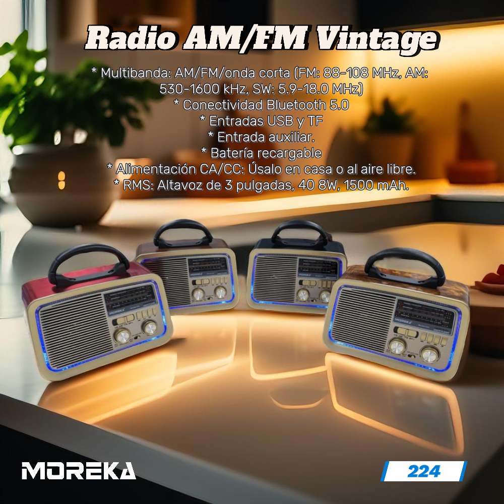 Bocina Radio FM - AM Moreka 224, Bluetooth, TF Card, Lampara, USB