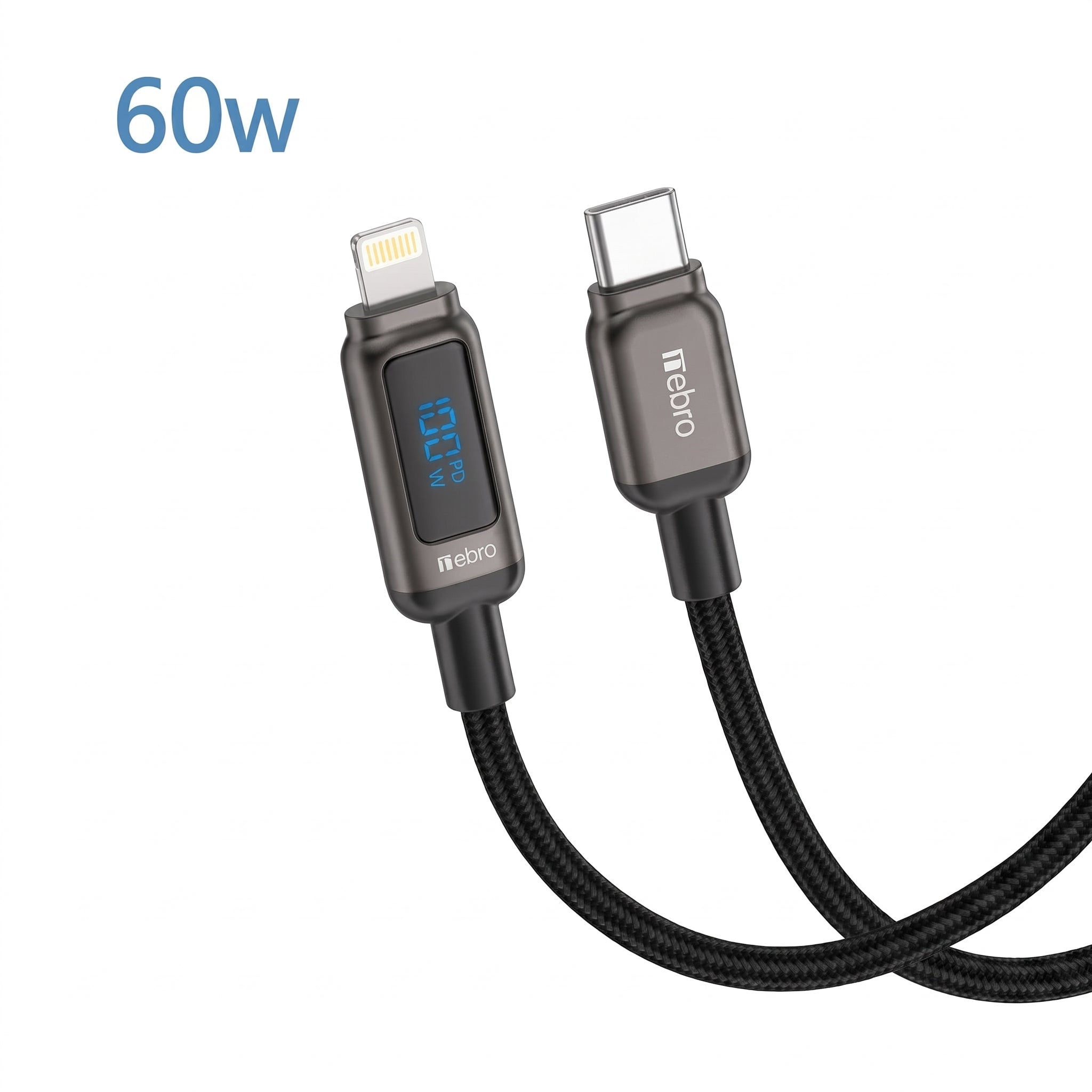 Cable USB-C a Lightning Trenzado Nebro WD-309TL 60W