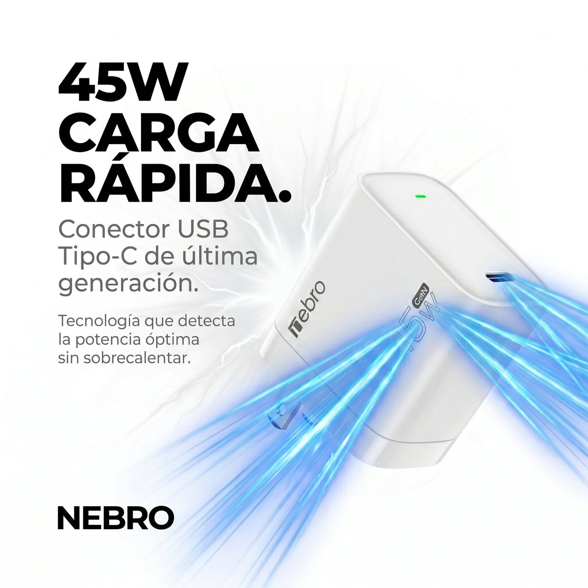 Cargador cable Tipo C NEBRO VGA-054T 45W