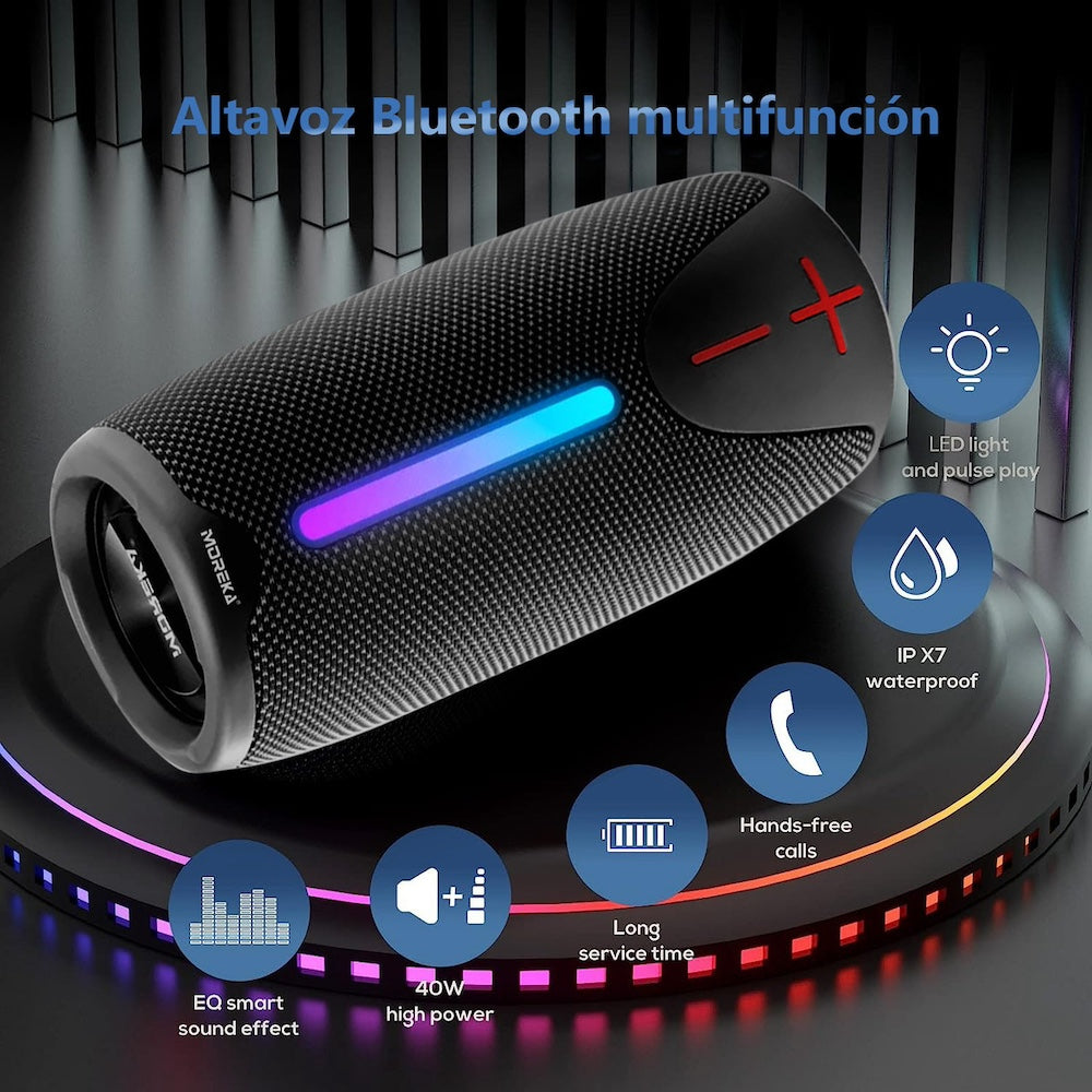 Bocina Bluetooth Moreka 383 RGB Radio FM Resistente al agua IPX6 8W