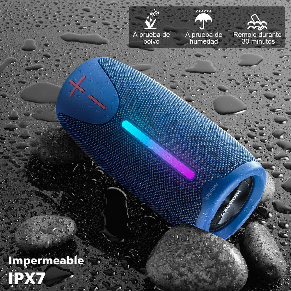 Bocina Bluetooth Moreka 383 RGB Radio FM Resistente al agua IPX6 8W