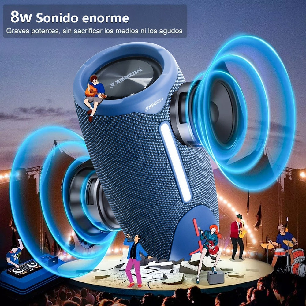 Bocina Bluetooth Moreka 383 RGB Radio FM Resistente al agua IPX6 8W