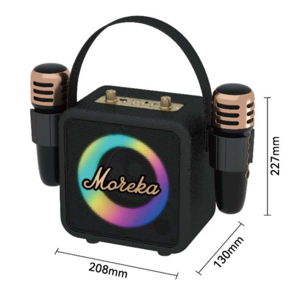 Bocina Karaoke Bluetooth  FM dual microfonos RGB Moreka 392+