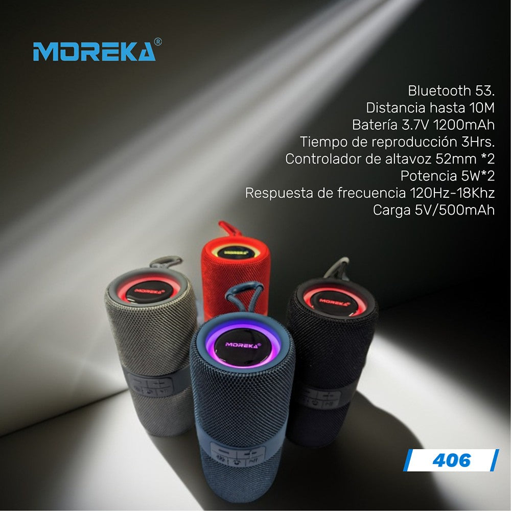 Bocina Moreka 406 RGB, Bluetooth, TF Card, Radio FM, USB