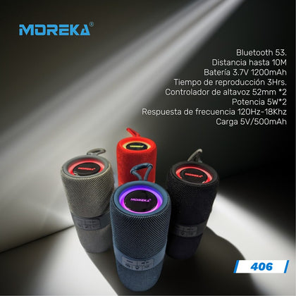 Bocina  Moreka 406 RGB, Bluetooth, TF Card, Radio FM, USB