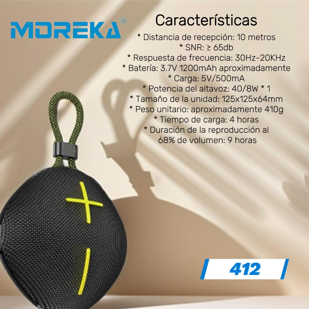 Bocina Moreka 412 8W, Bluetooth, TF Card, Radio FM, USB Contra Agua IPX6