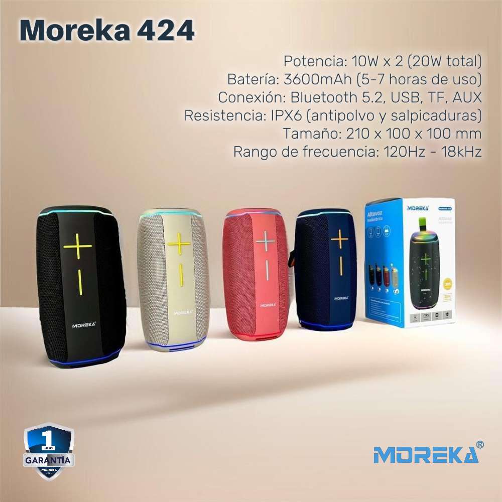 Bocina Moreka 424 20W 3600mAh 5-7 hrs de bateria Bluetooth, Contra Agua IPX6