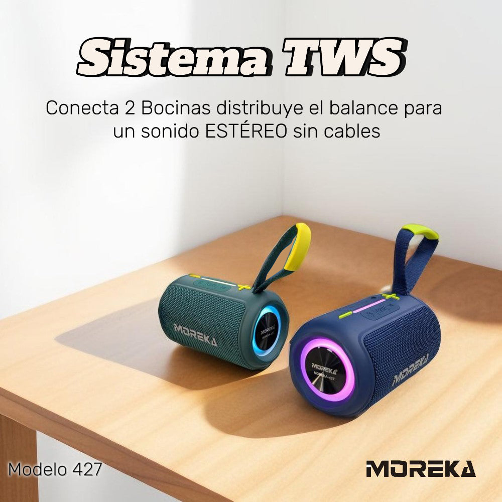 Bocina Bluetooth Moreka 427 8W 1200mAh TF Card Radio FM Resistente al agua IPX6