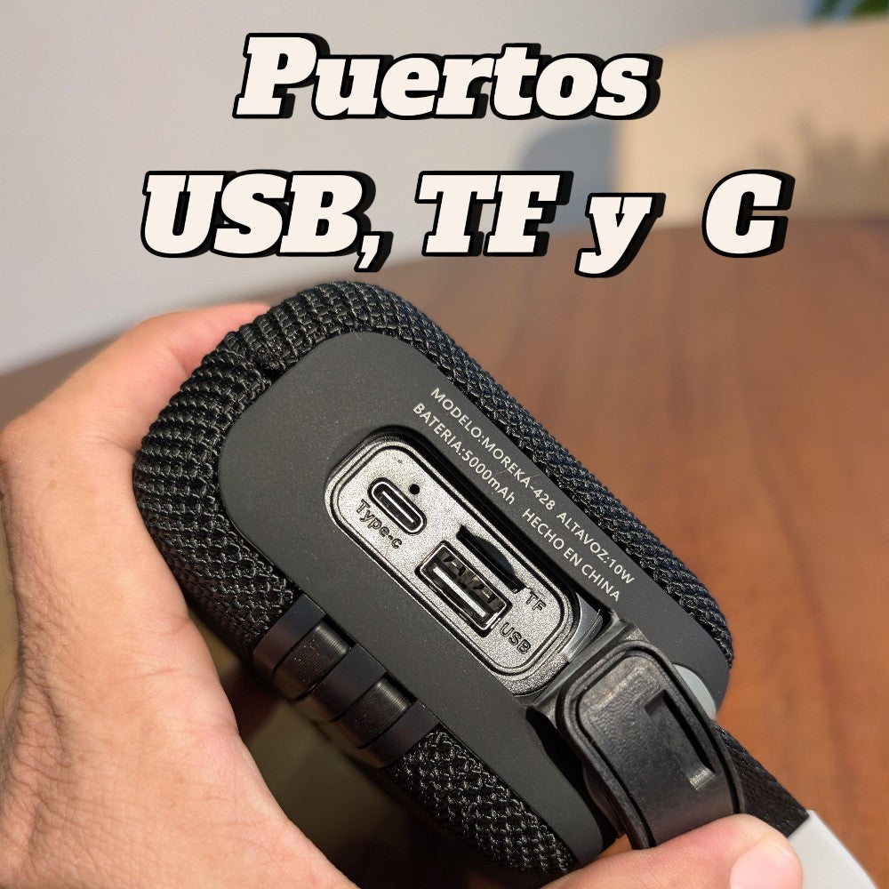Bocina Power Bank Moreka 428 10W 5000mAh cables tipo IP y C hasta 25 Horas