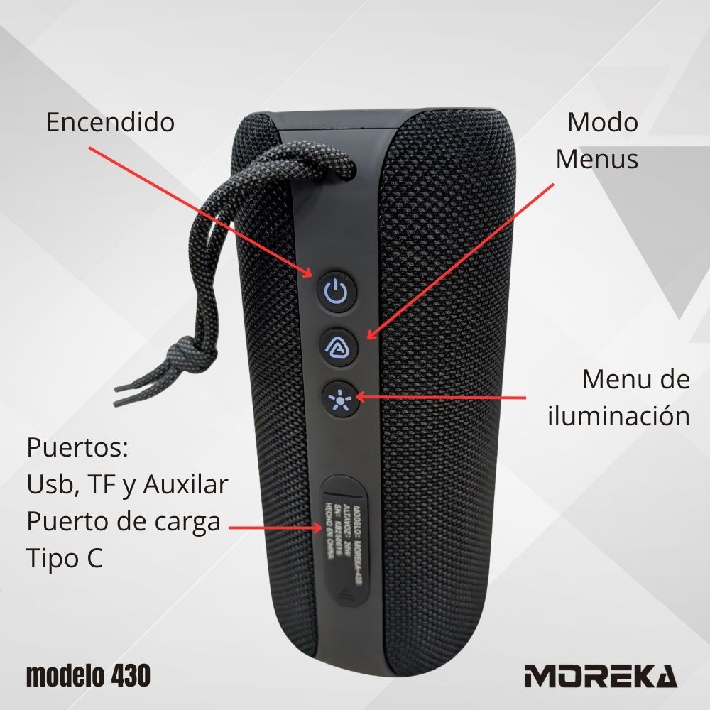 Bocina Moreka 430 20W 2400mAh 4-5 hrs de bateria Bluetooth IPX6
