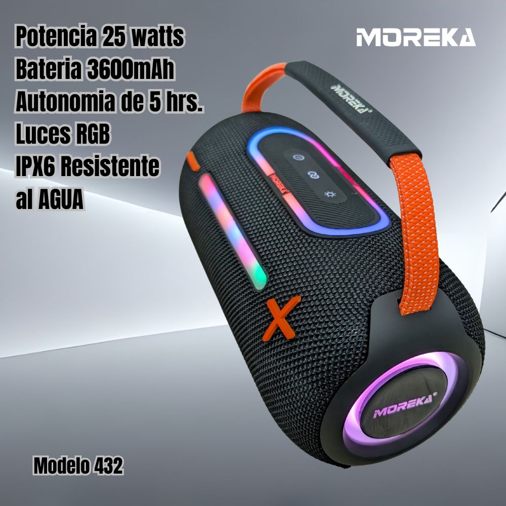 Bocina Moreka 432 25W 3600mAh 4-5 hrs de bateria Bluetooth RGB IPX6