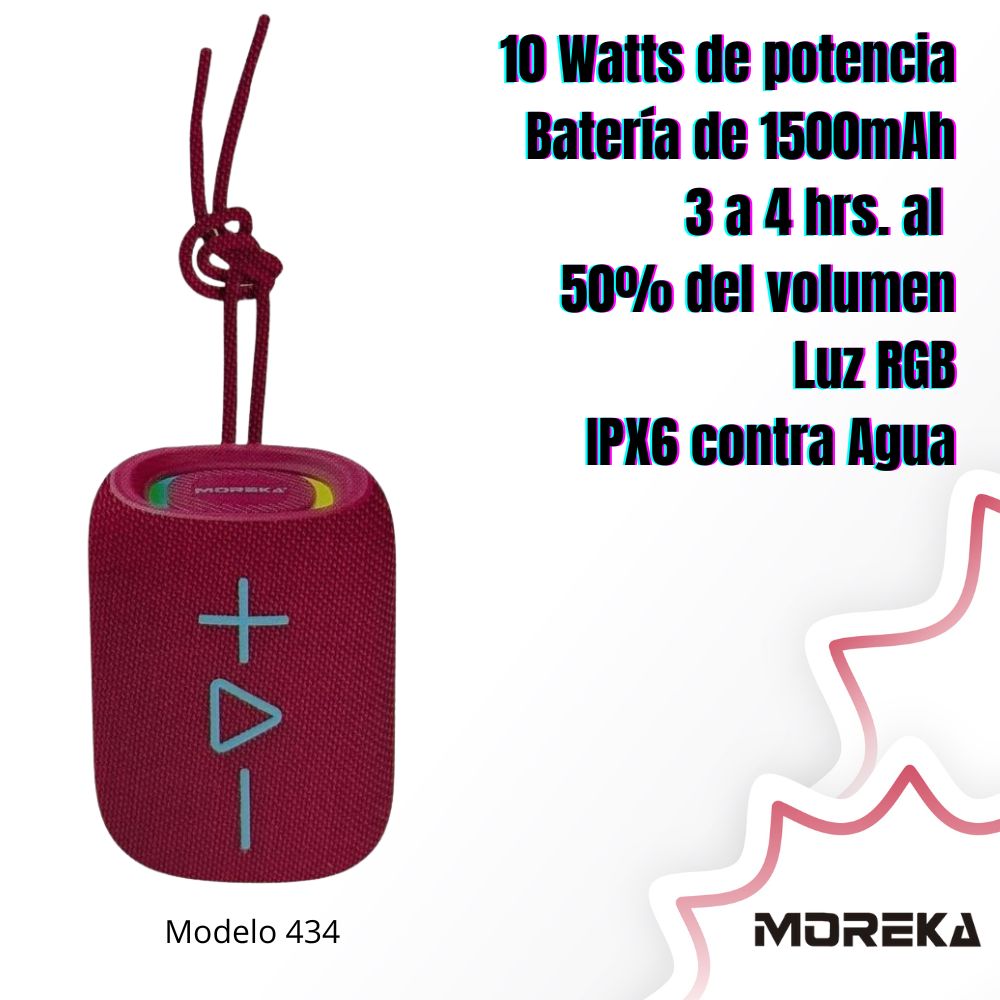 Bocina Moreka 434 10W 1500mAh 3-4 hrs de bateria Bluetooth RGB IPX6