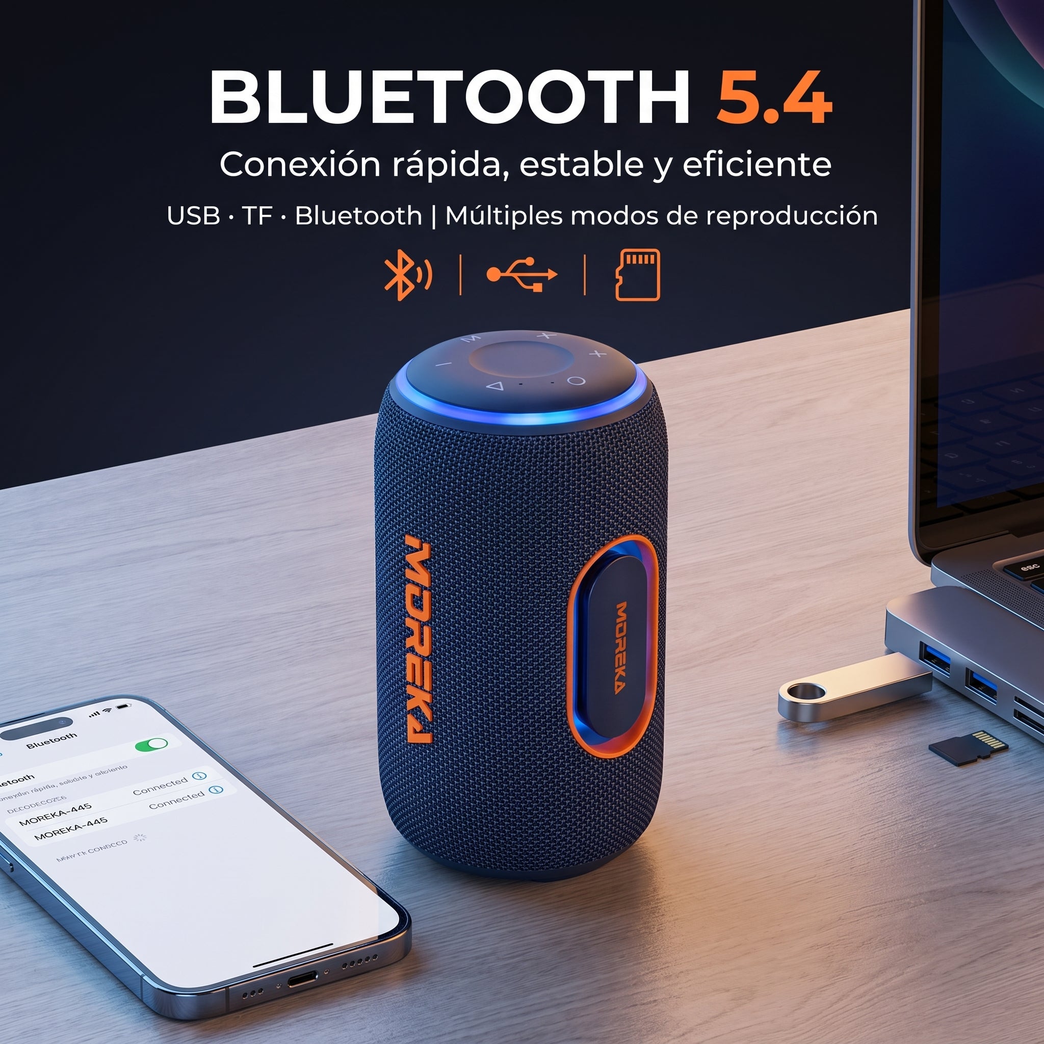 Bocina Inalámbrica Portátil Moreka-445 IPX5 25W Bluetooth 5.4