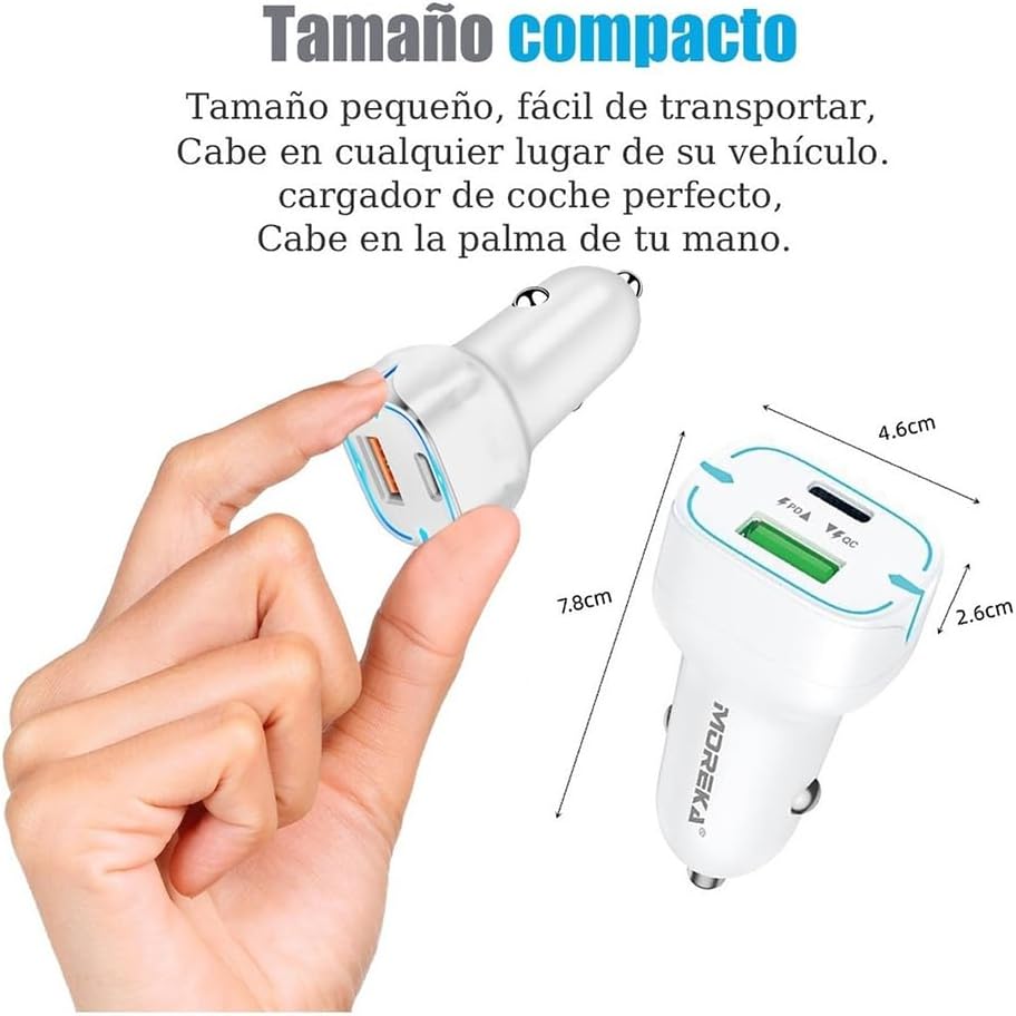 Turbo Cargador De Carro 45W Moreka CP009 PlugIn puertos USB y C