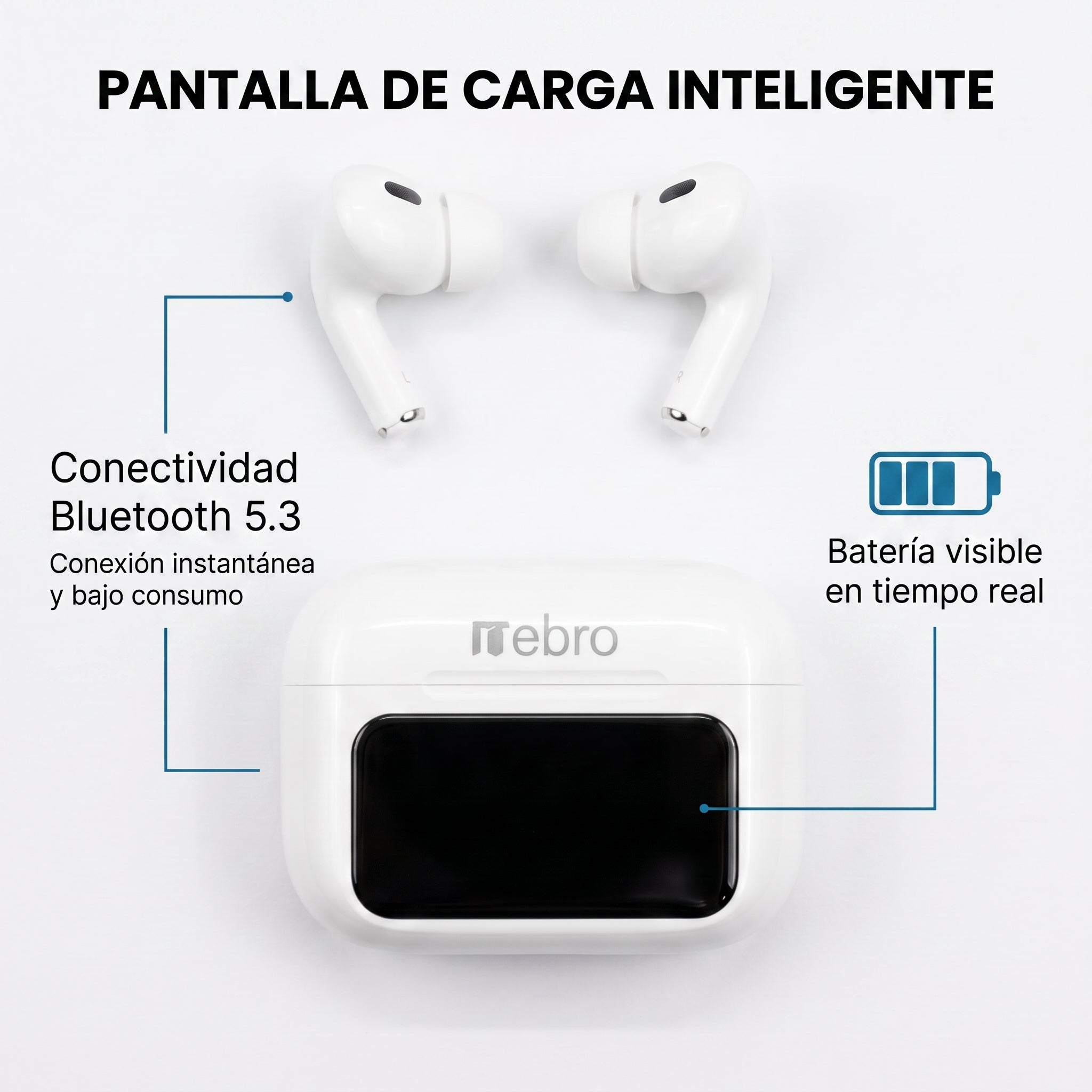 Audifonos Nebro WE-523 Estuche Pantalla Sonido HiFi Bluetooth 5.3