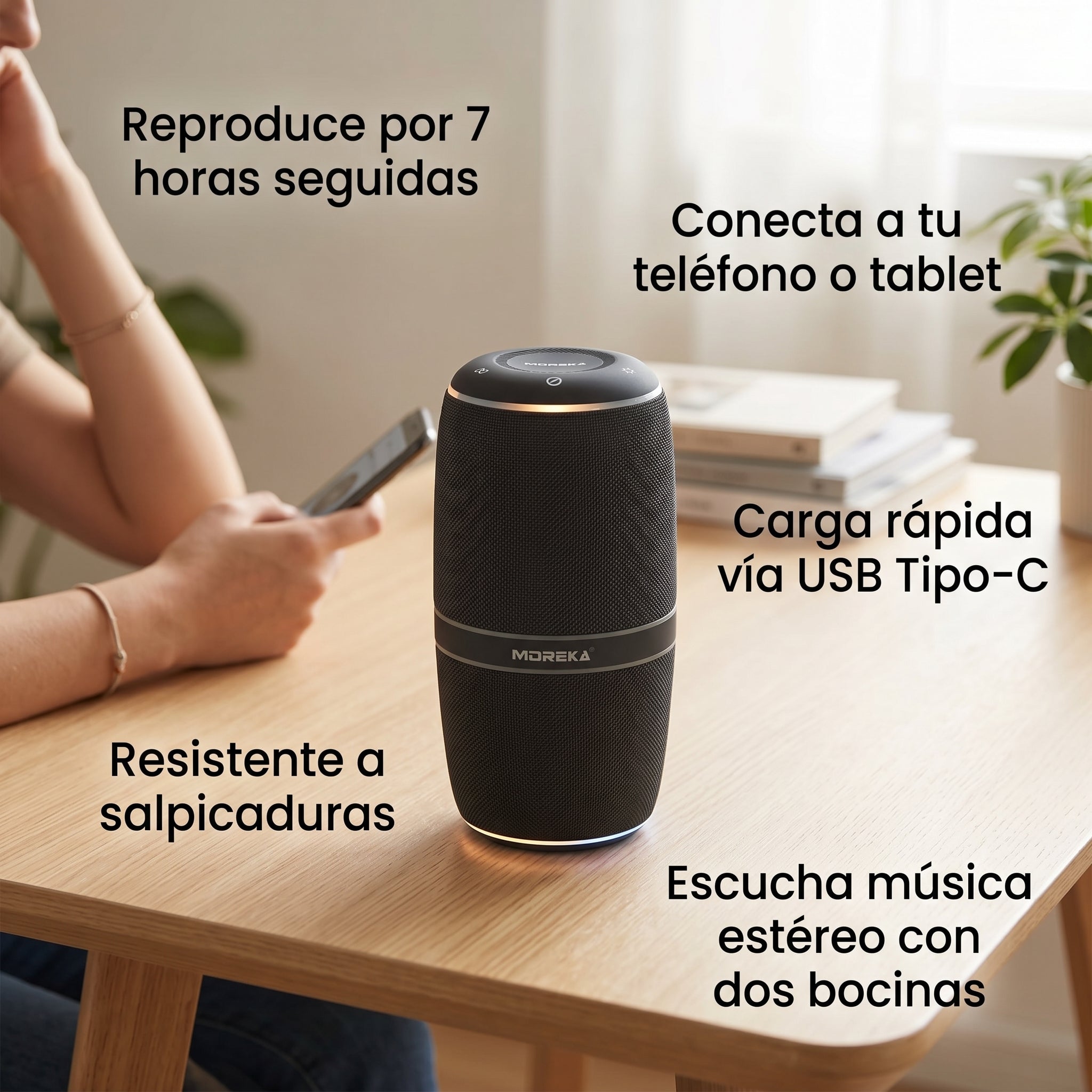 Bocina A60 80W TWS Portátil  Impermeable IPX6 Batería 10800 mAh  Luz RGB y Conexión USB