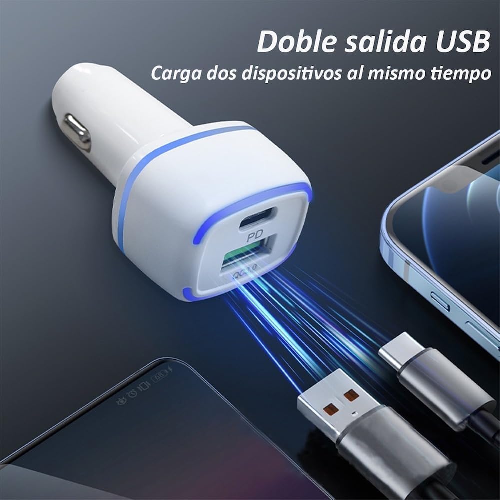 Turbo Cargador De Carro 45W Moreka CP009 PlugIn puertos USB y C