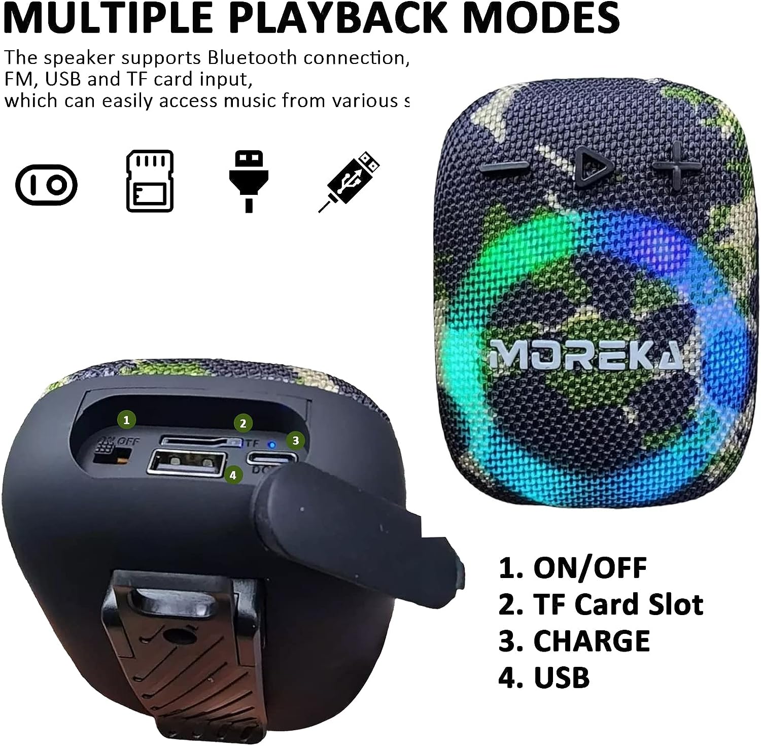 Bocina Moto Bluetooth Moreka W3S TF Card Radio FM Resistente al agua