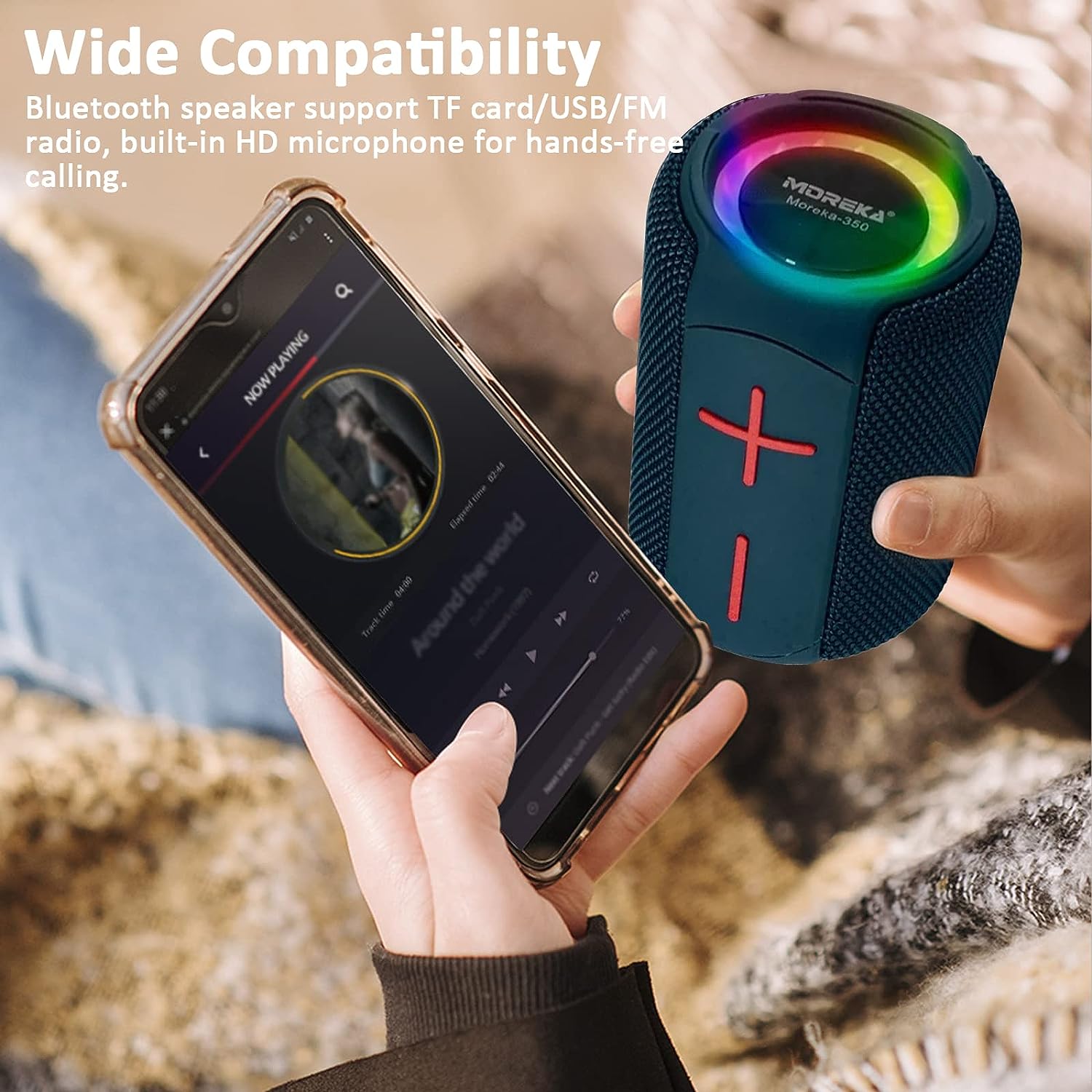 Bocina Bluetooth Moreka 350 TF Card Radio FM Resistente al agua