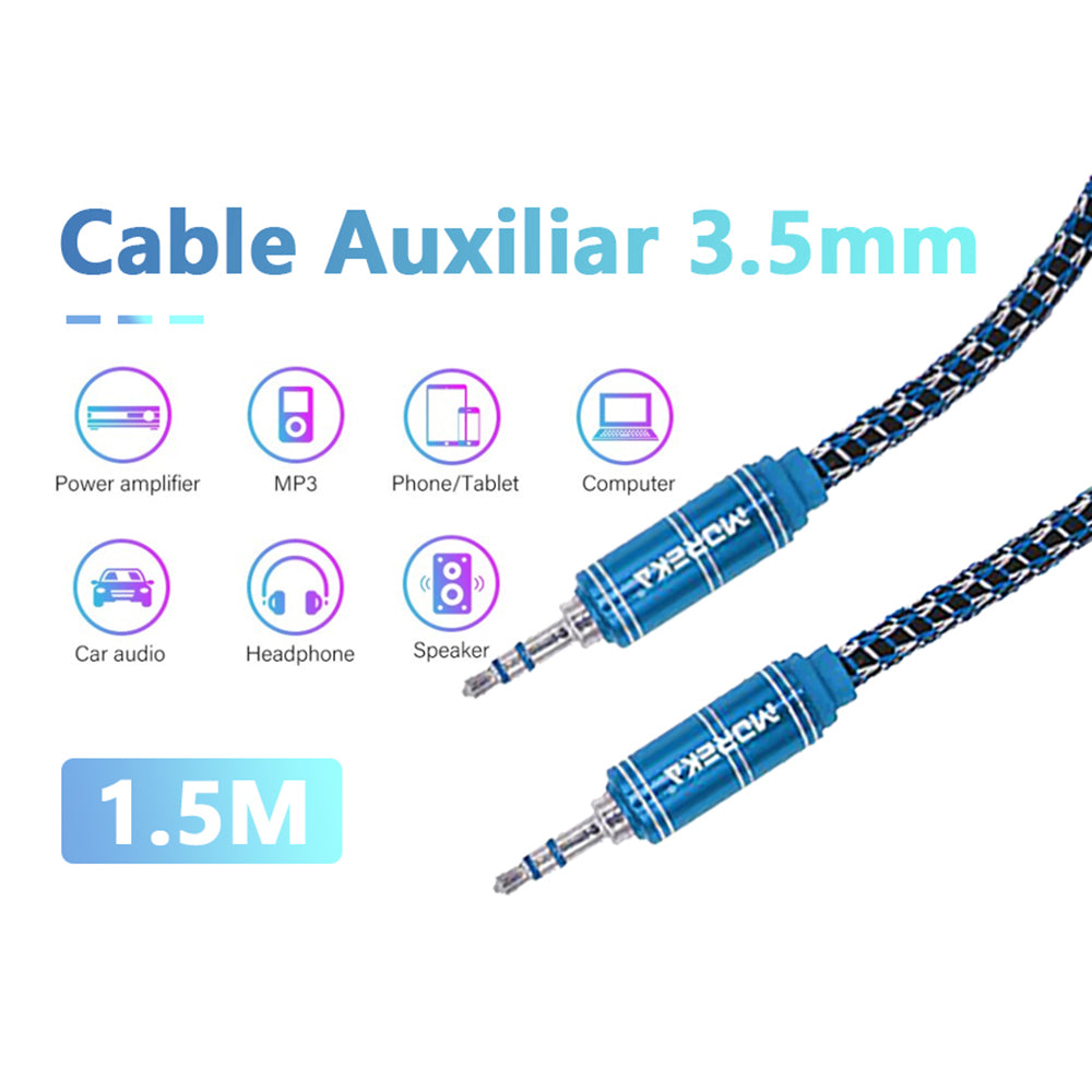 Cable De Audio, Moreka AU-03, Auxiliar 3.5, 1500mm, Reforzado