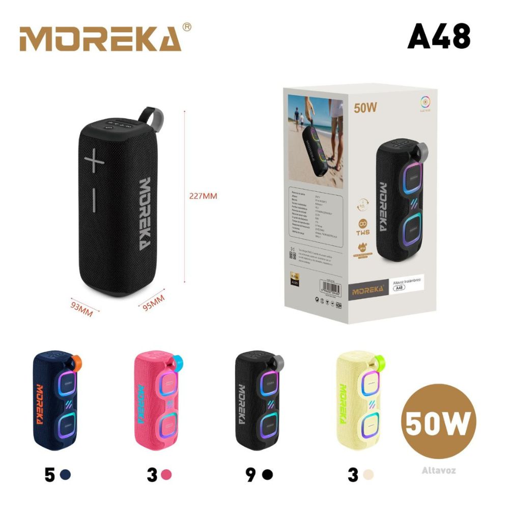 Bocina Moreka A48 50W 25W+25W 4000mAh 6hrs de bateria Bluetooth IPX6