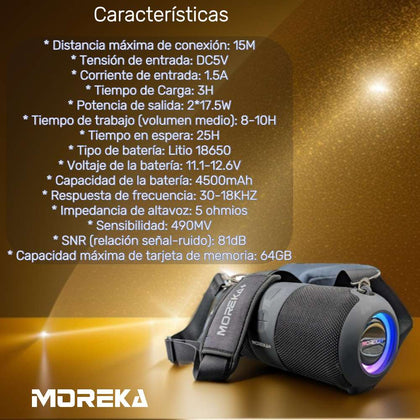 Bocina  Moreka+ A5 35W, Bluetooth, TF Card, Radio FM, USB 35W