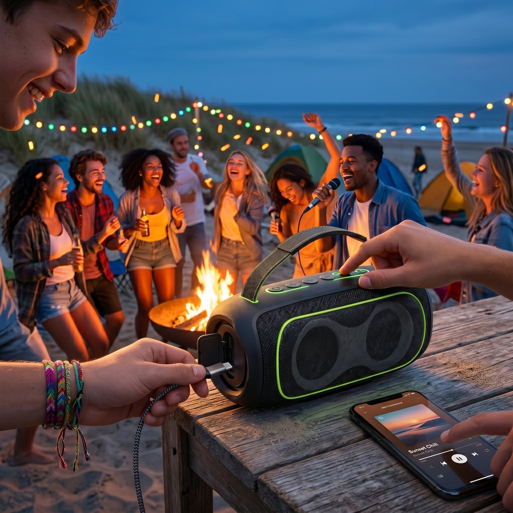 Altavoz portátil MÁSK A63 70W estéreo con Bluetooth 5.3 batería de larga duración y luces RGB