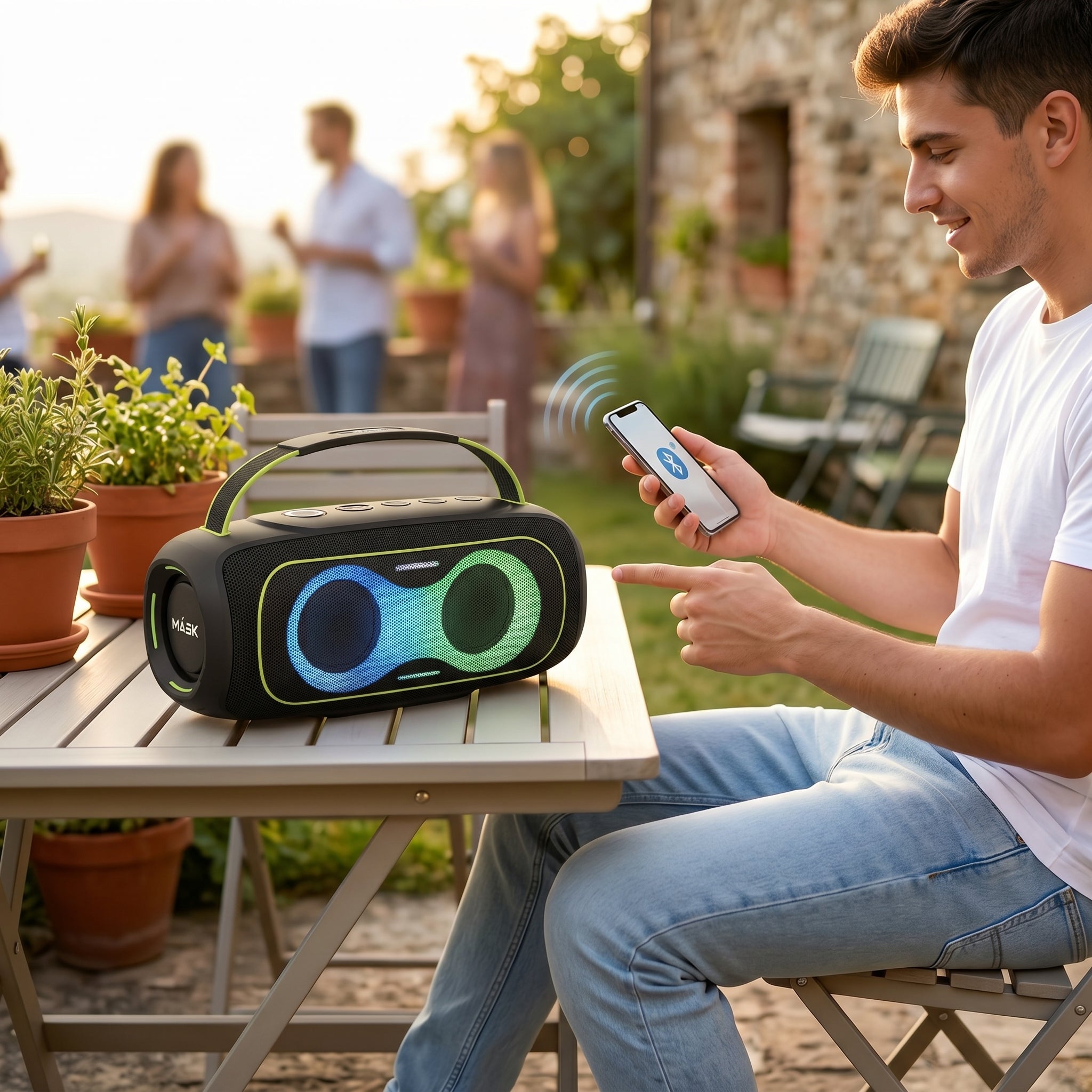 Altavoz portátil MÁSK A63 70W estéreo con Bluetooth 5.3 batería de larga duración y luces RGB