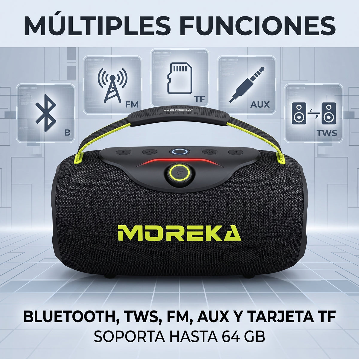 Bocina Inalámbrica Moreka A64 60W Bluetooth 5.3 Batería 8000mAh Luz RGB