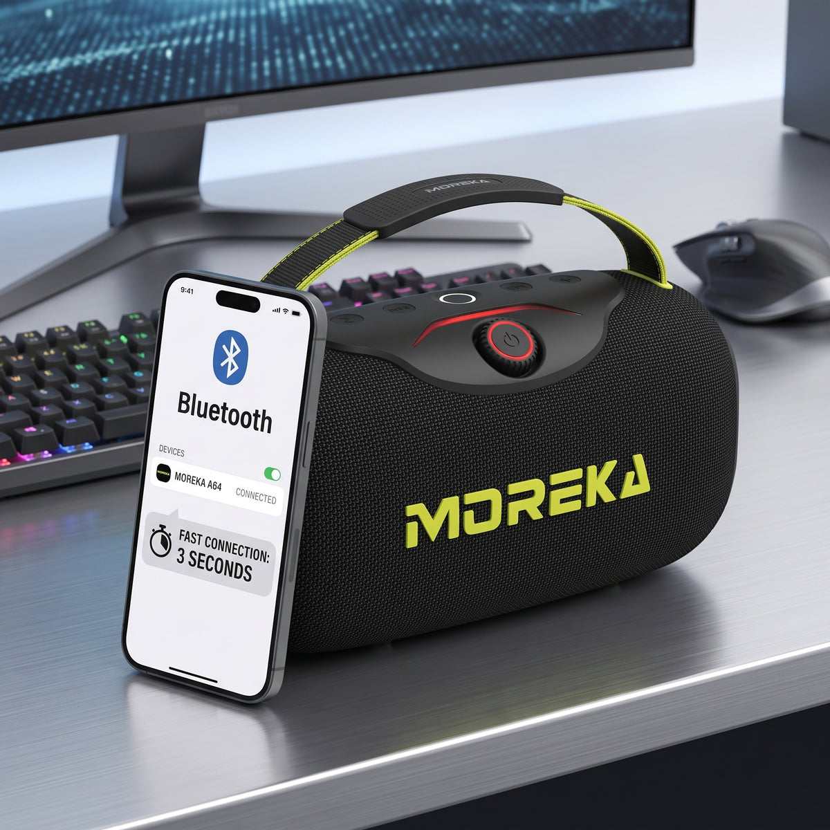 Bocina Inalámbrica Moreka A64 60W Bluetooth 5.3 Batería 8000mAh Luz RGB