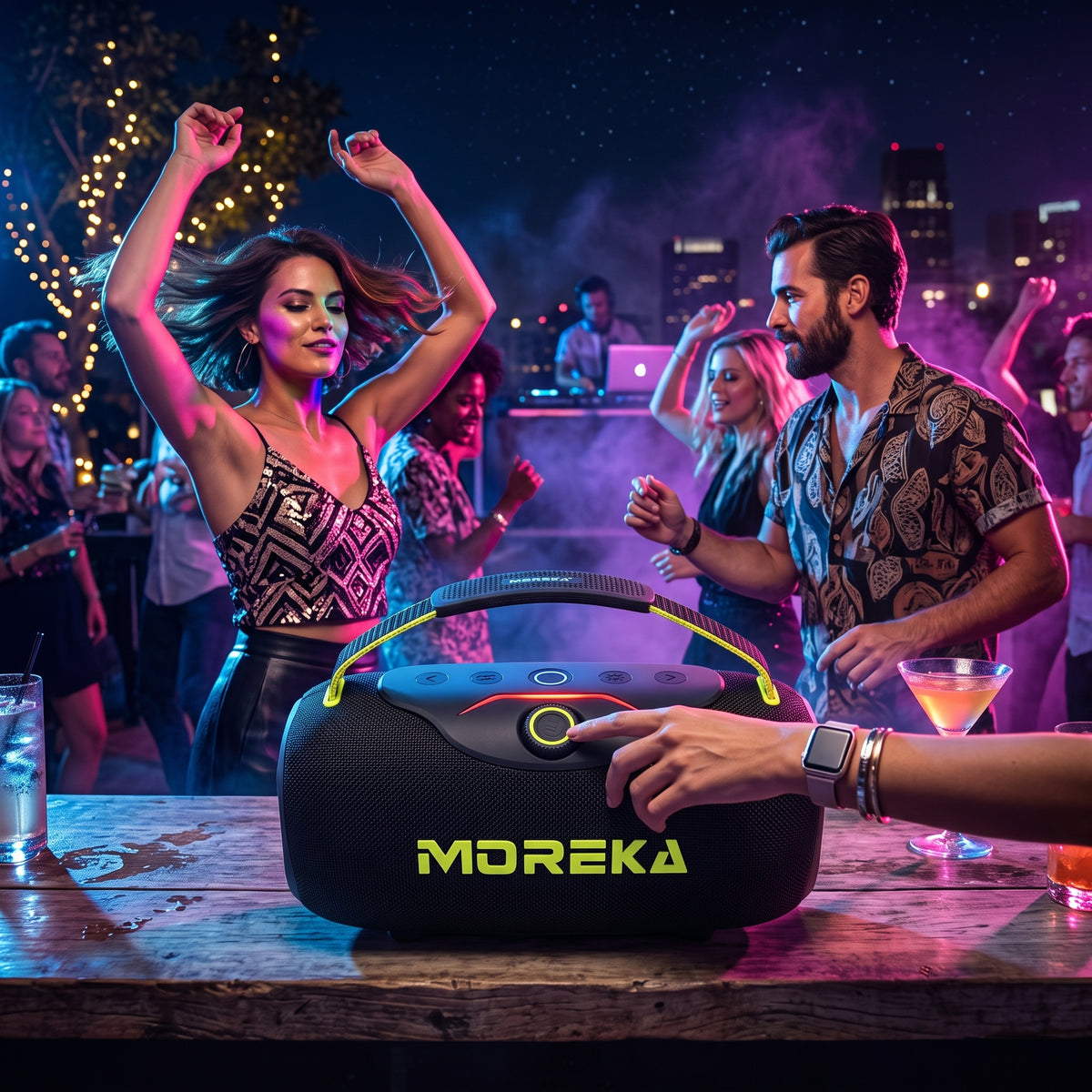 Bocina Inalámbrica Moreka A64 60W Bluetooth 5.3 Batería 8000mAh Luz RGB