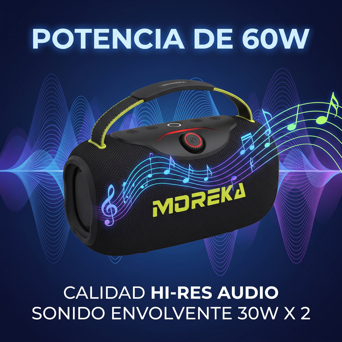 Bocina Inalámbrica Moreka A64 60W Bluetooth 5.3 Batería 8000mAh Luz RGB