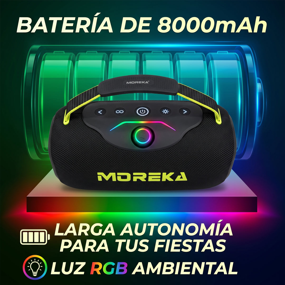 Bocina Inalámbrica Moreka A64 60W Bluetooth 5.3 Batería 8000mAh Luz RGB