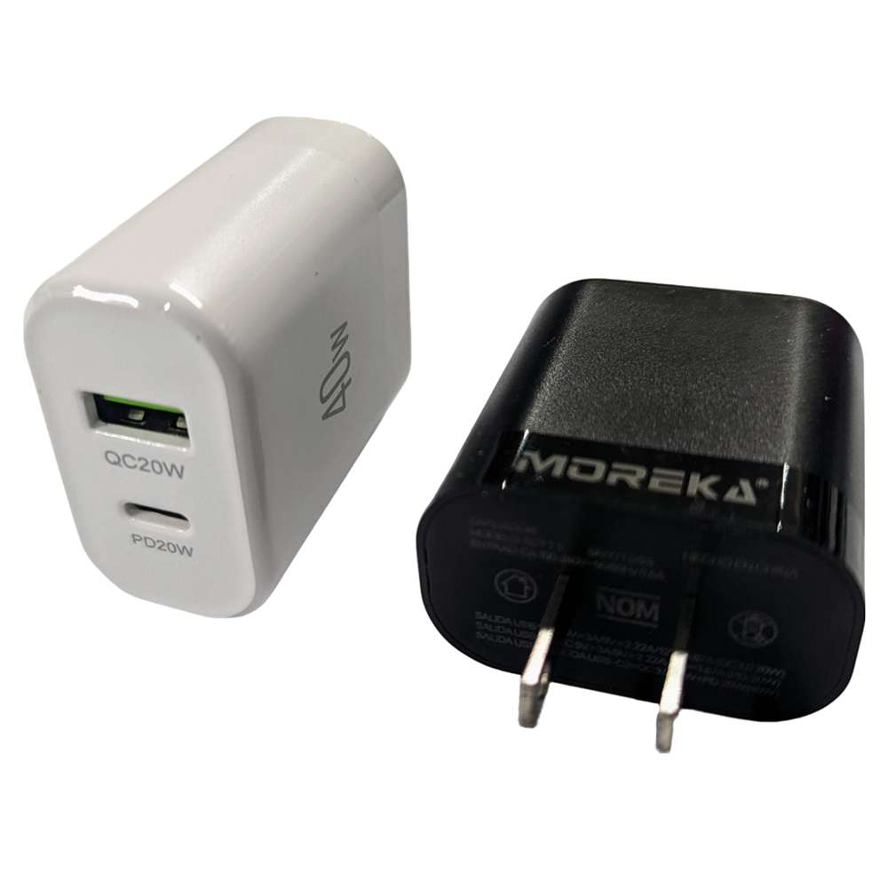 Cargador 40W Moreka AC111 2 puertos PD20W y QC 3.0 20W Cable C-IP 1M