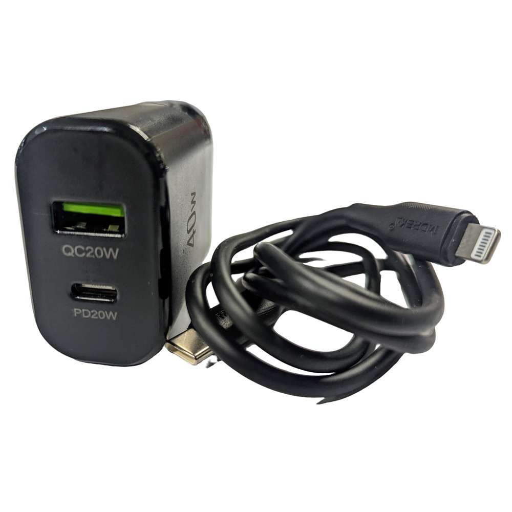 Cargador 40W Moreka AC111 2 puertos PD20W y QC 3.0 20W Cable C-IP 1M