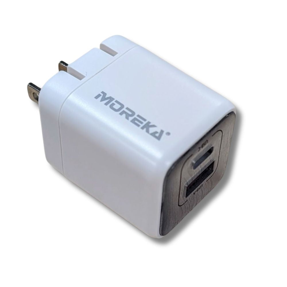 Cargador 40W 5V- 3A puertos PD20W & QC3.0 20W Clavija plegable Moreka  AC112