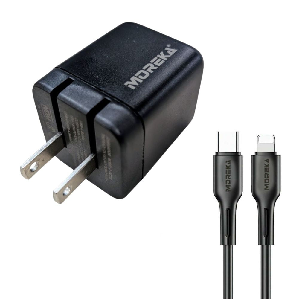Cargador 40W 5V- 3A puertos PD20W & QC3.0 20W Clavija plegable cable C-IP Moreka  AC114