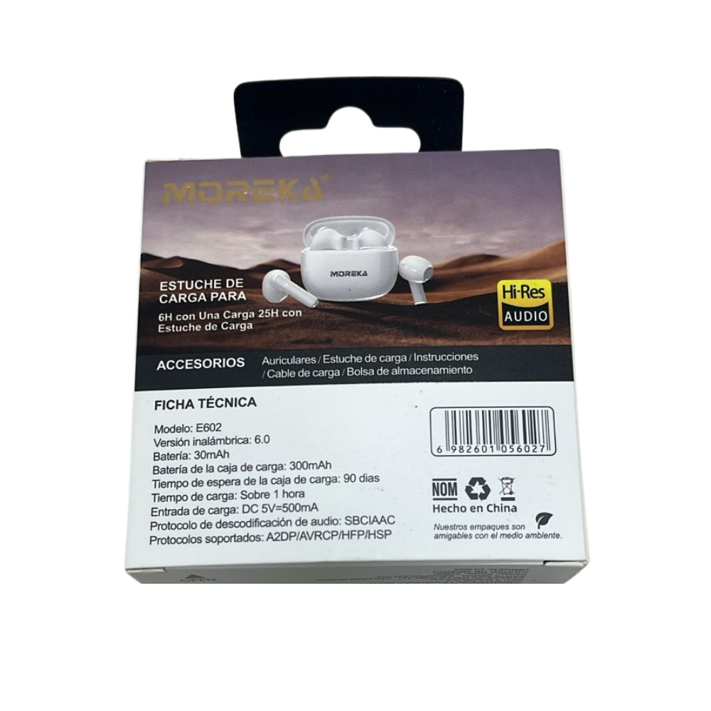 Audífonos Inalámbricos Moreka E603 con 25 Horas de Autonomía Control Táctil y Cancelación de Ruido