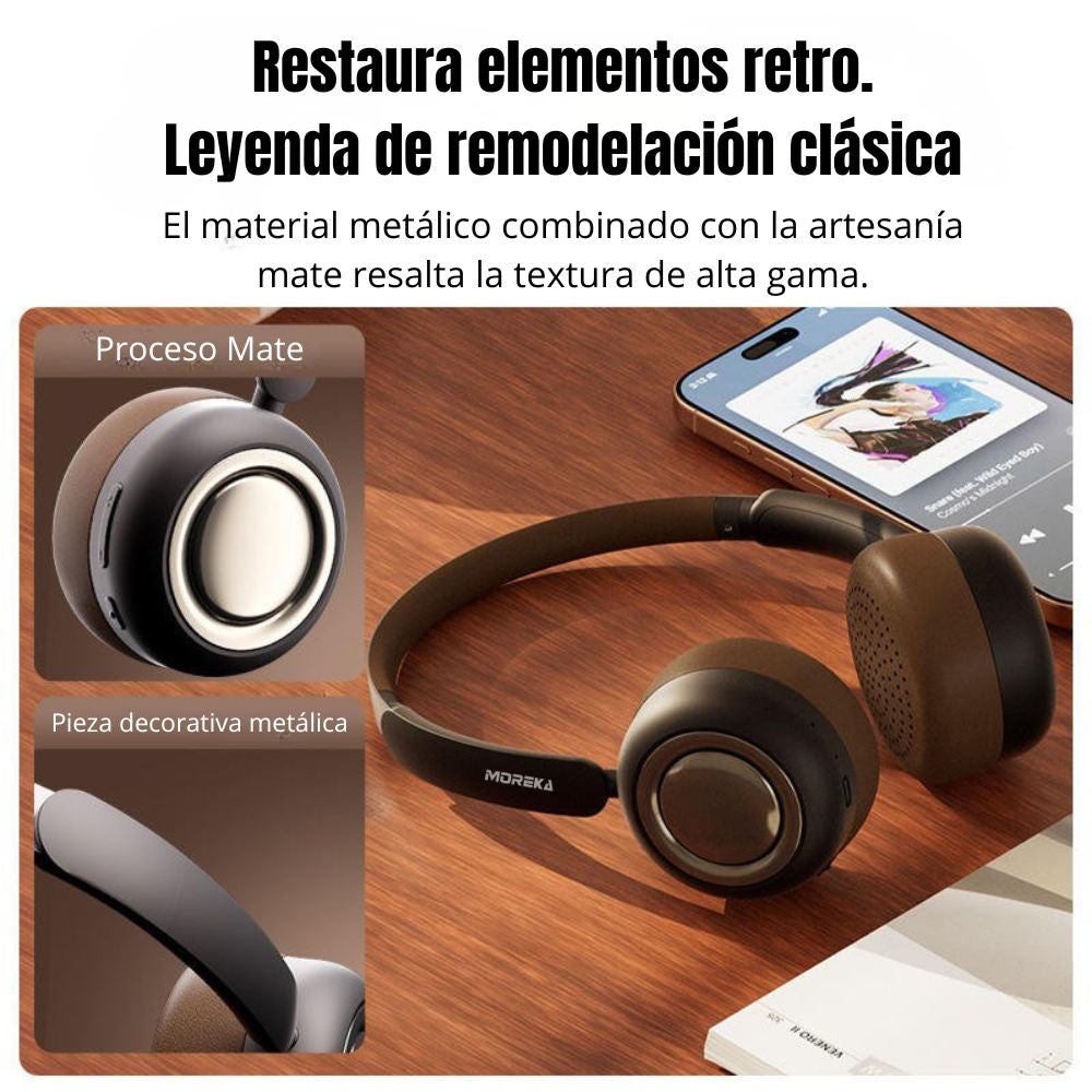 Audífonos Bluetooth V5.4 Moreka BL11 350mAh 40mm Cine panorámico 3D 30 hrs musica