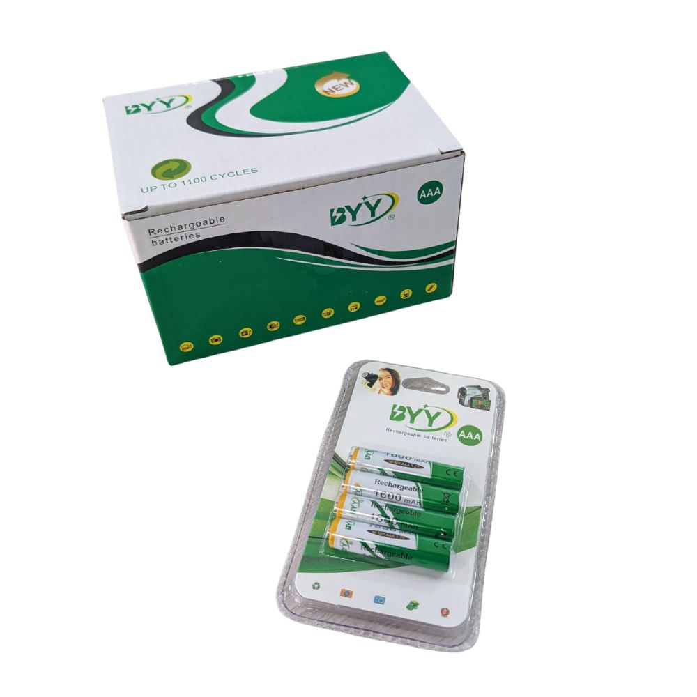 Paquete de 4 Pilas Baterías Recargables  Aaa 1.2V 1600 mAh hasta 1100 ciclos BYY NH07-14