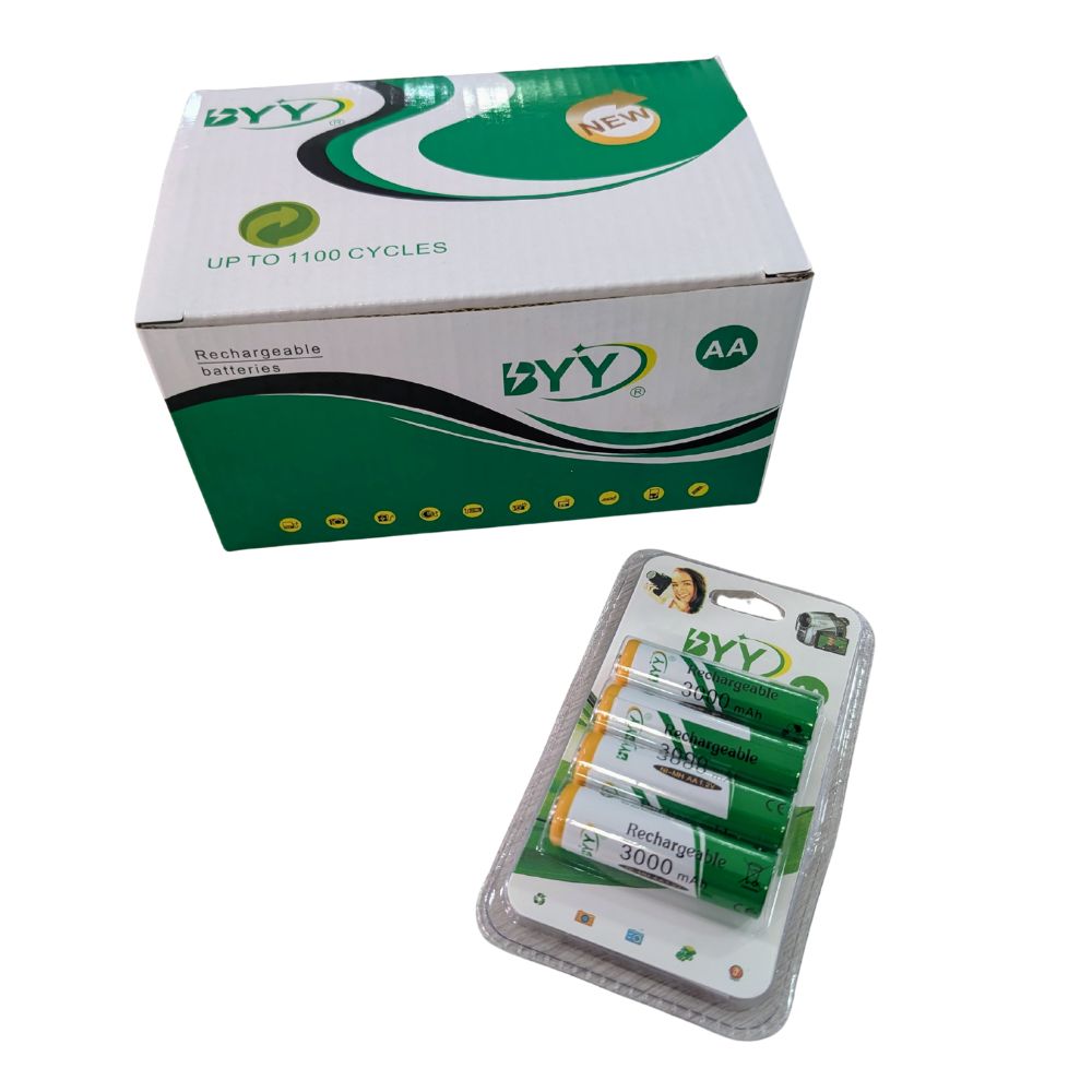 Paquete de 4 Pilas Baterías Recargables  AA 1.2V 2000 mAh hasta 1100 ciclos BYY NH05-15