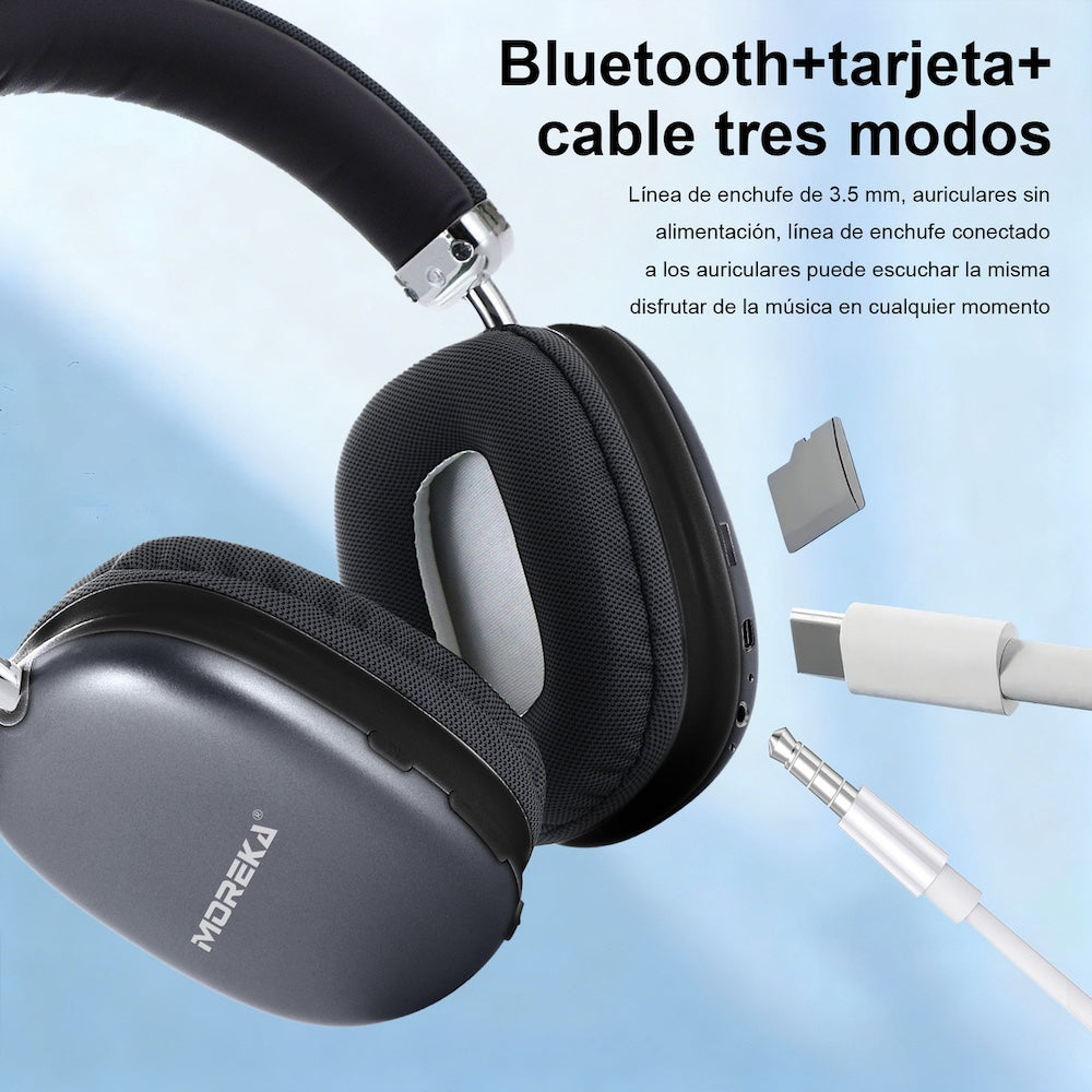 Audífonos Bluetooth V5.4+EDR Moreka BL023A 200mAh 40mm Cancelación de Ruido 65 hrs musica
