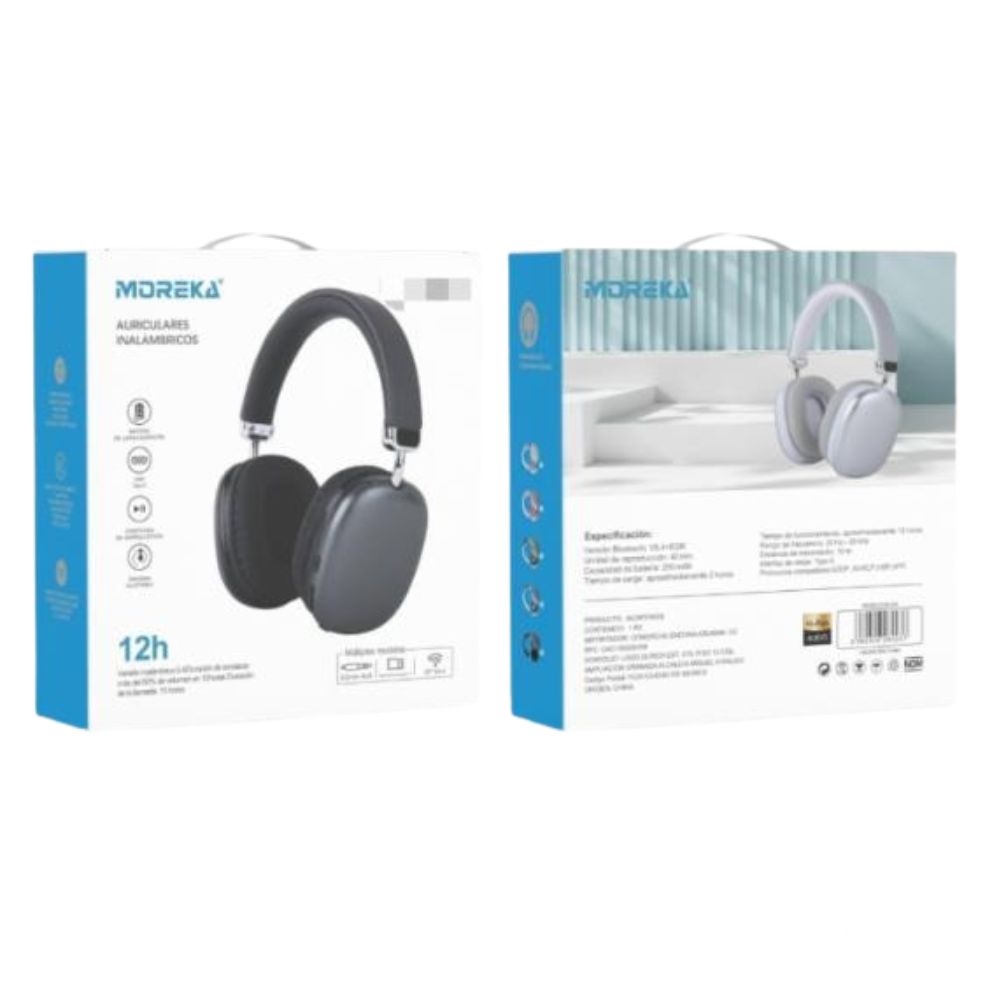 Audífonos Bluetooth V5.4+EDR Moreka BL023A 200mAh 40mm Cancelación de Ruido 65 hrs musica